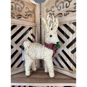 Martha Stewart Woven‎ Straw Deer Decor with Plaid Bow